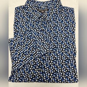 Michael Kors Blue and White Casual Button Down Shirt